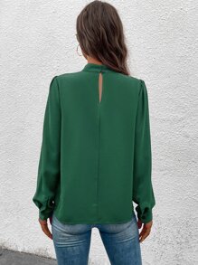 SHEIN Clasi Mock Neck Puff Sleeve Blouse - Green - View 2