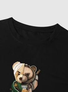Manfinity Hypemode Men T-Shirts Fit Crew Neck Short Sleeve Graphic Tee Bear Funny Casual Summer Polyester - Black - View 4