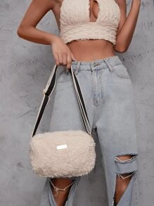 Metal Decor Fluffy Square Bag - Khaki - View 6