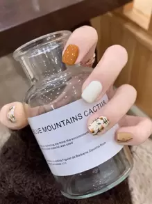 YTJ Elegant And Versatile 24pcs Short Square Multi-color Nail Stickers With Fruit Jelly Gel And Nail File, Suitable For Picnics, Leisure, Parties, Dances And Daily Wear - Multicolor - View 1