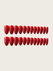 Nail Nina Transform Your Nails With 24pcs Extra Long Stiletto Red Plain Glossy Fake Nail & 1pc Nail File & 1sheet Tape Press On Nails Nail Supplies - Red - View 2