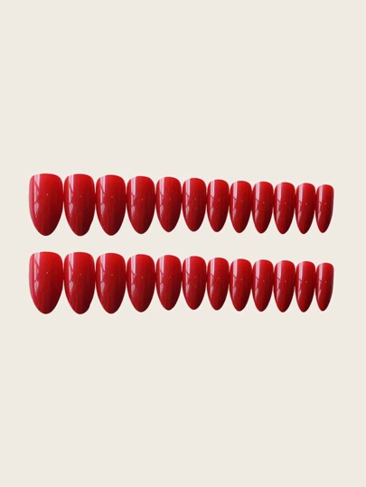 トランスフォーム あなたの ネイル 付き 24ピース 超ロング スティレット レッド ピュア 色 光沢ある ネイルチップ & ネイルファイル 1個 & 1シート テープ