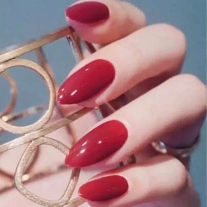 Nail Nina 24入組加長尖頭紅色光澤貼片假指甲，1入組指甲修整文件，1張貼片式指甲，指甲用品