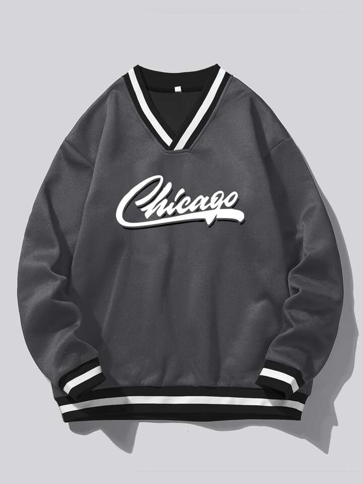 Manfinity Sporsity Men Letter Graphic Striped Trim Sweatshirt | SHEIN