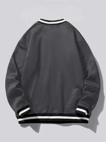 Aesthetic Post 男士字母圖案條紋飾邊運動衫 - 深灰色 - 查看 2