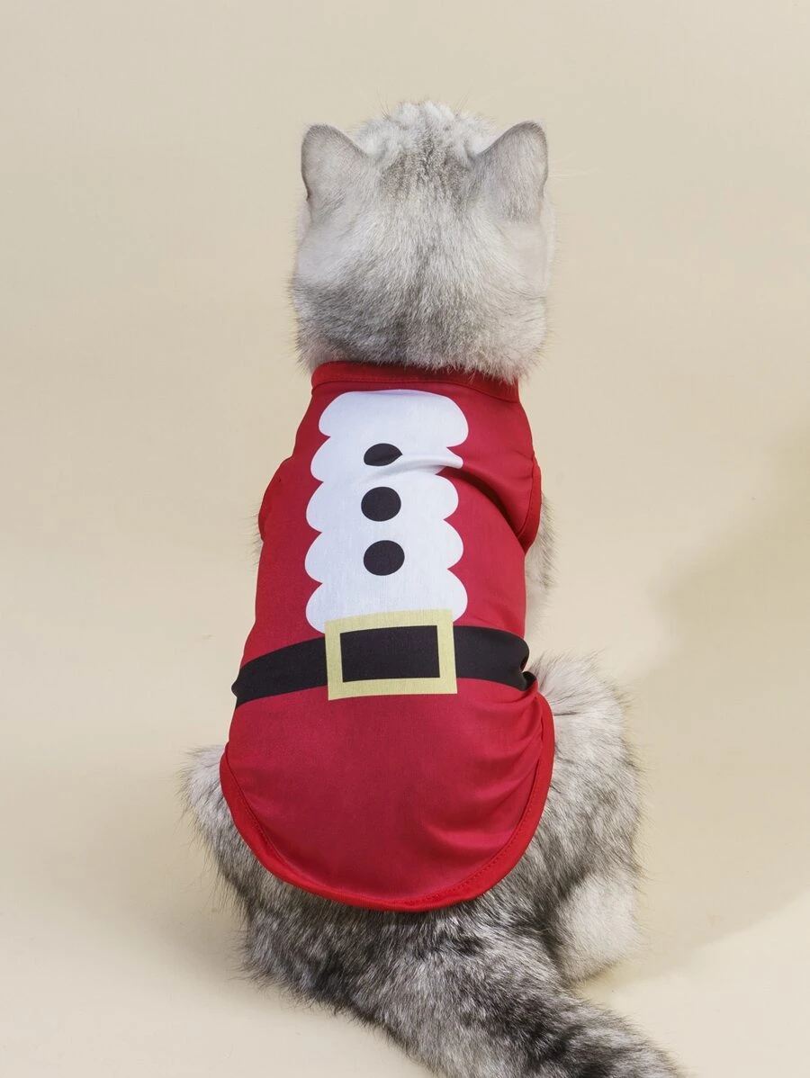 Petsin Christmas Design Vest With Santa Claus & Candy Cane Print, 1pc - Multicolor - View 1