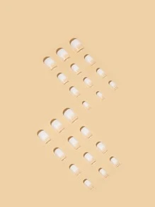 24pcs Gradient White Square Top False Nails With Jelly Glue And Nail File Set - White - View 2