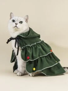 Christmas 1pc Plush Ball Decor Pet Cloak - Green - View 1