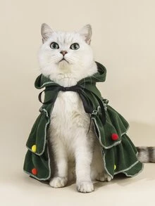 Christmas 1pc Plush Ball Decor Pet Cloak - Green - View 4