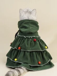 Christmas 1pc Plush Ball Decor Pet Cloak - Green - View 7