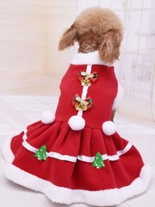 Christmas 1pc Tree Decor Pet Dress - Red - View 2