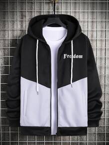 Manfinity 男士字母圖案雙色抽繩連帽衫不帶T恤 - 黑與白 - 查看 1