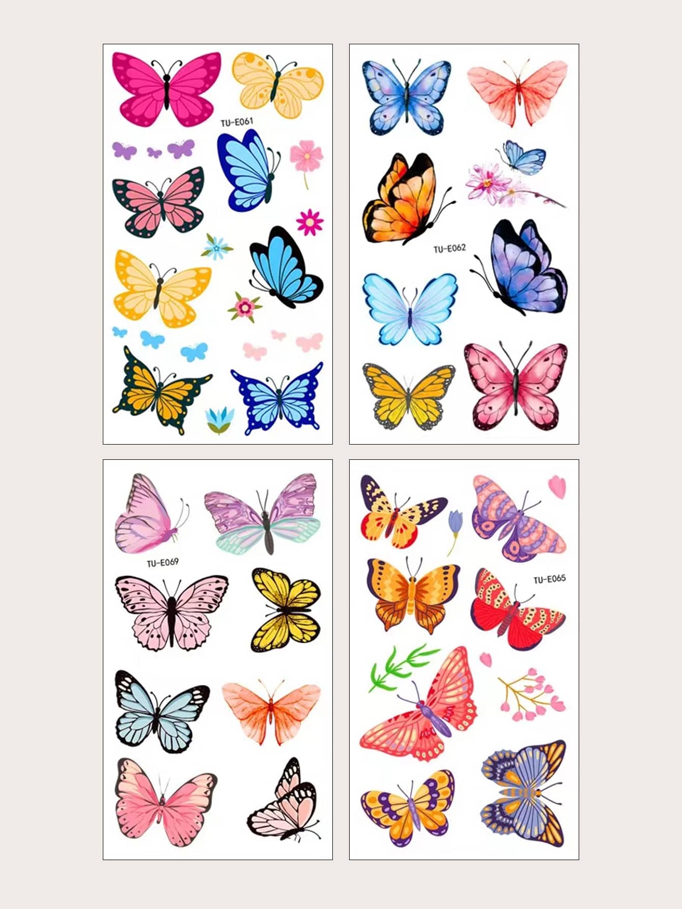 Tattoo Sticker Kits,4 sheets Butterfly Pattern Temporary Tattoos For Children,Tattoo Stickers Adults,Realistic Tattoo Floral, Butterfly ,For Women and Girls - Multicolor - View 1