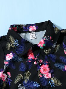 Toddler Boys Tropical Print Button Front Shirt & Shorts Without Tee - Black - View 3