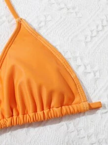 Tween Girl Floral Print Halter Bikini Set With Cover Up Set Summer Beach - Orange - View 4