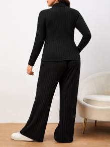 SHEIN Essnce Pantalones con camiseta de cuello alto - Negro - Ver 3