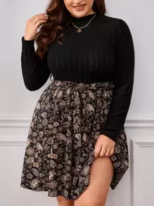 SHEIN Clasi Plus Paisley Print Belted Dress - Multicolor - View 1