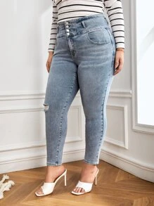 Jeans ajustados desgarro con bolsillo oblicuo - Lavado ligero - Ver 3