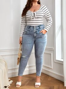 Jeans ajustados desgarro con bolsillo oblicuo - Lavado ligero - Ver 4
