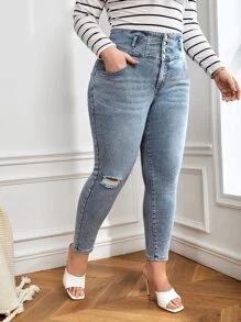 Jeans ajustados desgarro con bolsillo oblicuo - Lavado ligero - Ver 5