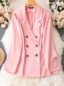 SHEIN Clasi Blazer de doble botonadura - Rosa - Ver 1