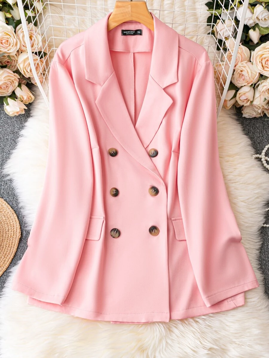 SHEIN Clasi Blazer de doble botonadura - Rosa - Ver 1