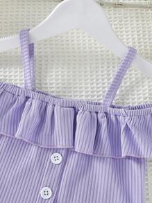 Niñas Camiseta ribete con fruncido de hombros descubiertos con diseño de botón