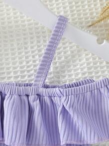 Niñas Camiseta ribete con fruncido de hombros descubiertos con diseño de botón