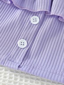 Niñas Camiseta ribete con fruncido de hombros descubiertos con diseño de botón