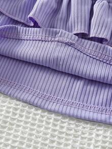 Niñas Camiseta ribete con fruncido de hombros descubiertos con diseño de botón