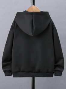 Tween Girl 1pc Drop Shoulder Zipper Up Sweatshirt - Black - View 2