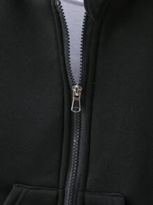 Tween Girl 1pc Drop Shoulder Zipper Up Sweatshirt - Black - View 4