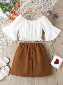 Chicas Falda con top de manga con volante bajo con fruncido - Multicolor - Ver 1