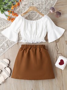 Chicas Falda con top de manga con volante bajo con fruncido - Multicolor - Ver 2