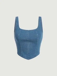 SHEIN MOD 後拉鏈背心牛仔上衣 - 中等水洗藍 - 查看 1