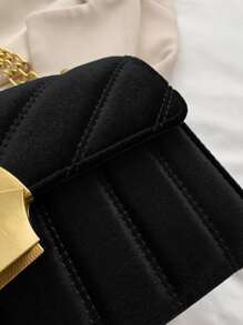 简约刺绣天鹅绒小号单肩包，时尚百搭女士斜挎包 - 黑色 - 查看 4