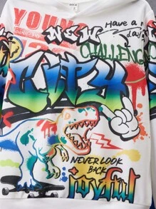 SHEIN Tween Boy Letter And Dinosaur Print Hoodie & Sweatpants - Royal Blue - View 4