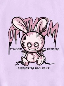 SHEIN EZwear Quần áo thể thao nữ Dây kéo Túi Hoạt hình Slogan Giải trí - Màu Lilac Tím - Xem 6