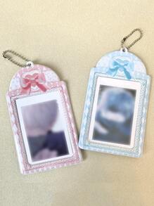 1pc Bow & Plaid Pattern Card Holder, Creative Portable Card Cover For Office, School, Student - Multicolor - View 2