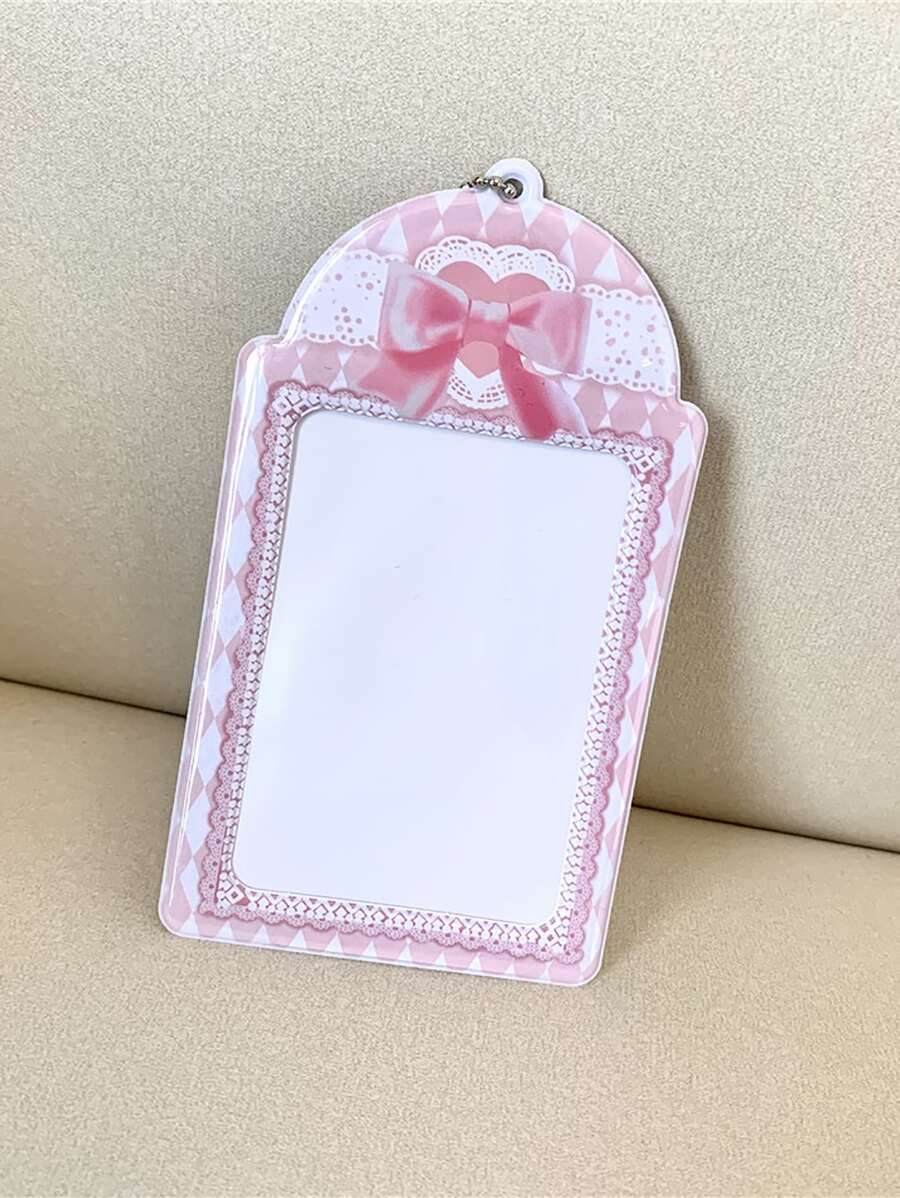 1pc Bow & Plaid Pattern Card Holder, Creative Portable Card Cover For Office, School, Student - Multicolor - View 1