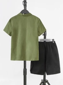SHEIN Boys Colourblock Flap Pocket Shirt & Shorts - Multicolor - View 2