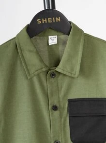 SHEIN Boys Colourblock Flap Pocket Shirt & Shorts - Multicolor - View 3