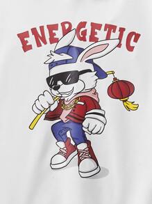 SHEIN Boys Letter & Cartoon Graphic Hoodie & Joggers - Red and White - View 4