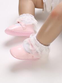 Baby Bow Decor Mary Jane Flats - Pink - View 3