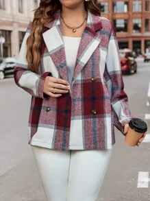 SHEIN LUNE Plus Plaid Double Breasted Blazer Graduation,Back To School,Teacher Outfits For Women Fall Cloth For Women - Multicolor - View 4