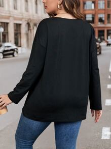 SHEIN LUNE 大碼愛心圖案落肩T恤 - 黑色 - 查看 2