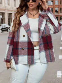 SHEIN LUNE Plus Plaid Double Breasted Blazer Graduation,Back To School,Teacher Outfits For Women Fall Cloth For Women - Multicolor - View 6