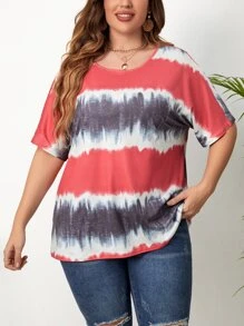 SHEIN LUNE Blusa con mangas de murciélago y diseño tie dye para mujer - Multicolor - Ver 3