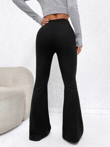 SHEIN EZwear Quần nữ Nút phía trước màu trơn Giải trí - màu đen - Xem 2