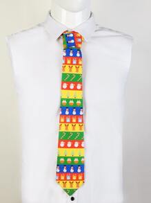 Hombres corbata con patrón de muñeca de nieve y alce de Navidad - Multicolor - Ver 1